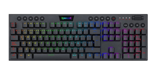 Imagen 1 de 5 de Teclado gamer bluetooth Redragon Horus K618 QWERTY Redragon Low profile Linear Red español latinoamérica color negro con luz RGB