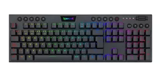 Teclado gamer bluetooth Redragon Horus K618 QWERTY Redragon Low profile Linear Red español latinoamérica color negro con luz RGB