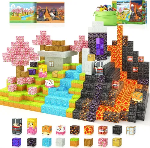 Bloques Magnéticos De 300 Piezas – Set De Dinosaurios Y Volcán Con Lava Y Bosque – Juguete Montessori STEM – Regalo Para Niños De 3 A 9 Años