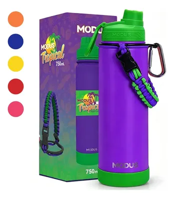 Garrafa Térmica Cokunst Tropical 750ml Aço Inoxidável, Mantém Temperatura, Ideal Para Academia, Viagem e Lazer modus Roxo e esverdeado