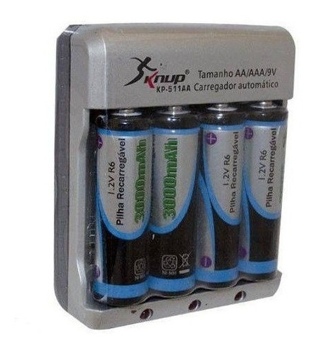 Carregador Knup 4 Pilhas Aa 3000mah Recarregável Portát