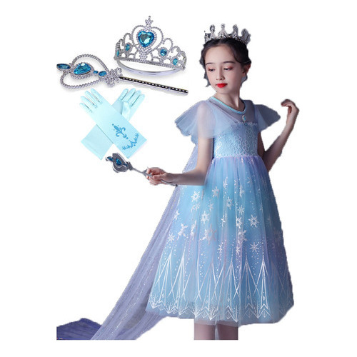 D Frozen Elsa Niñas Vestido De Princesa Capa Corona 5 Piezas