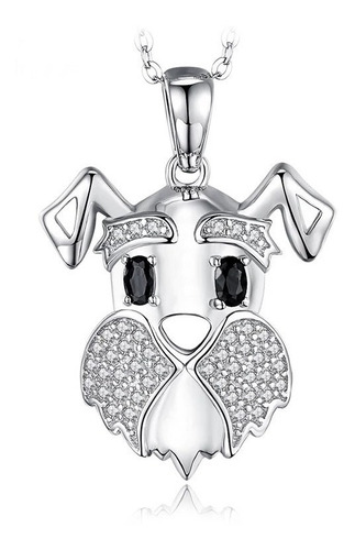 Collar Para Mujer Perro Schnauzer   En Plata 925 