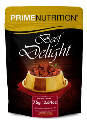 Alimento Húmedo Prime Nutrition Beef Delight 75gr (20 Pzas.)