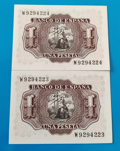 Antiguo Billete De 1 Peseta De 1953 Serie W, Consecutivos.