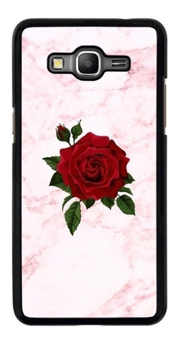 Funda Para Samsung Galaxy Marmol Rosa Blanco Flor Roja