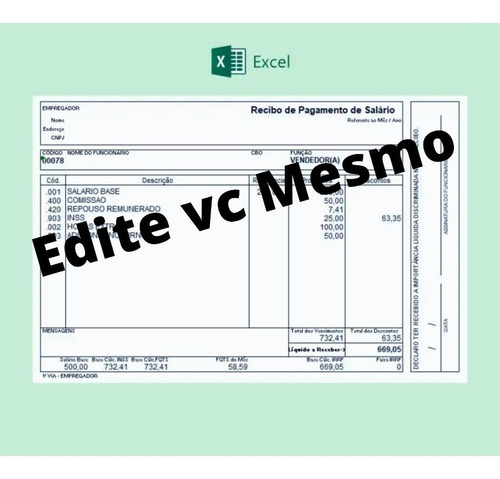 Modelo Holerite Contra-cheque Editável No Excel 2023
