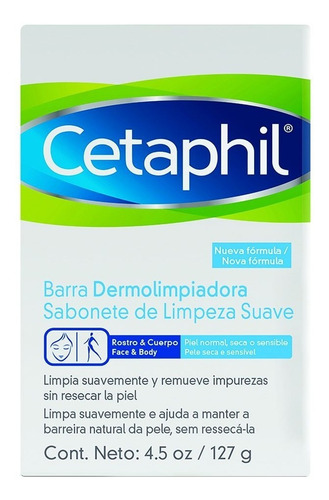 Imagen 1 de 7 de Cetaphil Barra Limpiadora Jabon Para Pieles Sensibles 127 Gr