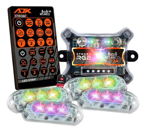 Kit 4 Strobo Ajk 3.0 Rgb Ritmico farol 6w Com Controle Novo