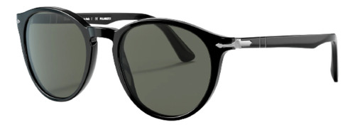 Anteojos de sol polarizados Persol PO3152S Standard con marco de acetato color negro, lente verde de cristal clásica, varilla negra de acetato