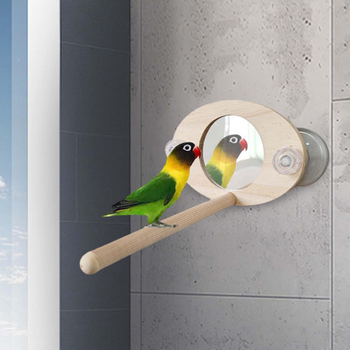 Espejo Para Loros Con Soporte Para Percha, Soporte De Madera
