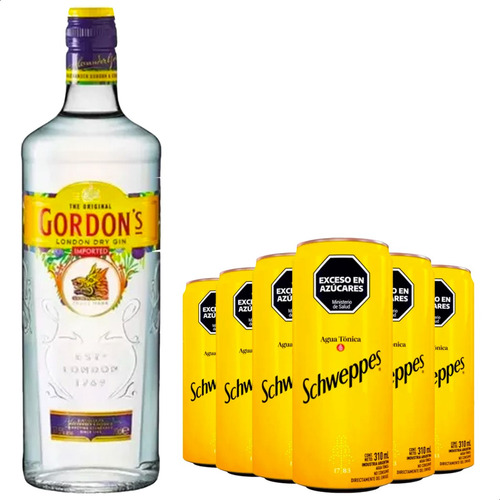 Combo Gin Gordons London Dry + Latas Schweppes Tonica