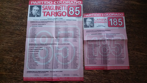 Listas 85 Y 185 Elección 1984 Partido Colorado Sanguinetti