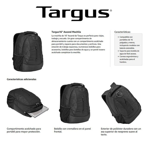 Mochila Targus 16 Ascend Negra Tsb710