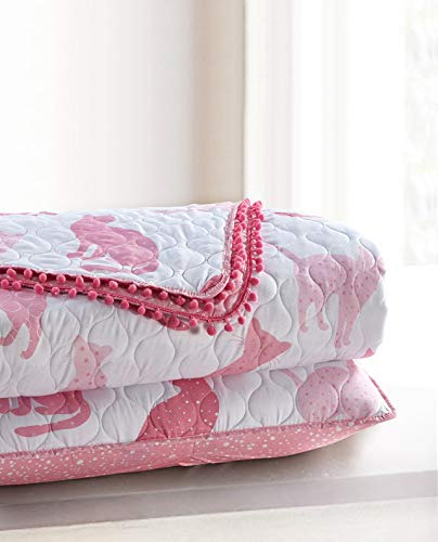 Conjunto De Colcha De Gatos Rosados Con Mini Pompones,
