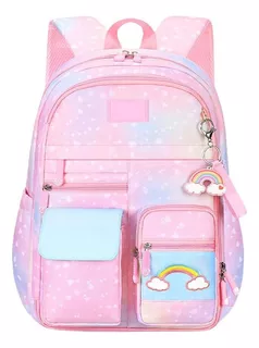 Mochila Escolar Primaria Infantil Impermeable Niñas Arcoíris,rosa