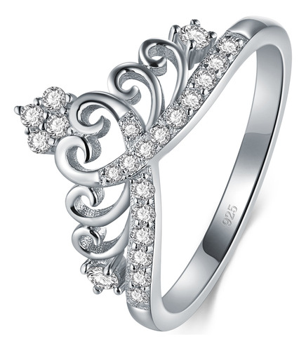 Boruo - Anillo De Eternidad Con Diseño De Tiara De Plata D.