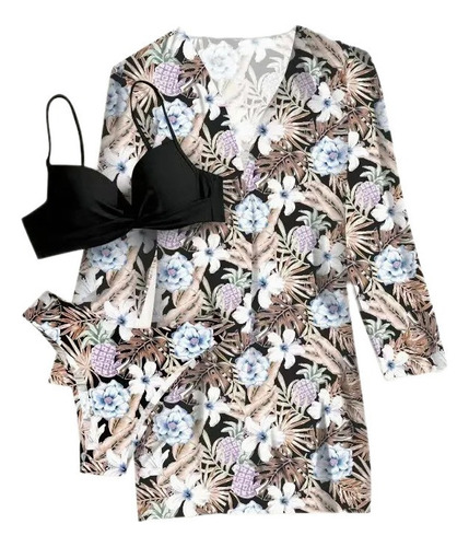 Conjunto De Ropa De Playa For Mujer Kimono + Bikini Con