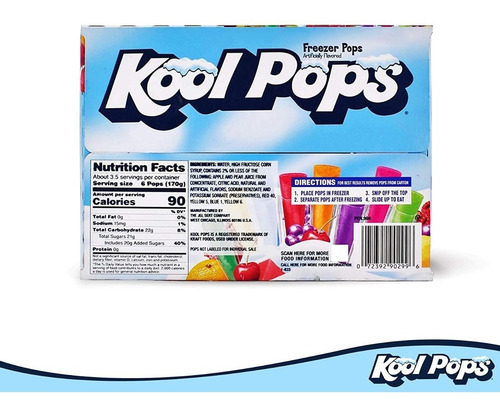 Kool Pops Congeladas 8 Sabores Frutas 20 Pzs Importadas