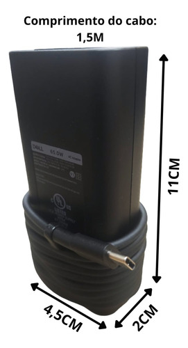 Fonte Carregador Para Dell La65nm190 Lps Type C 65w Dpn039hc Preto