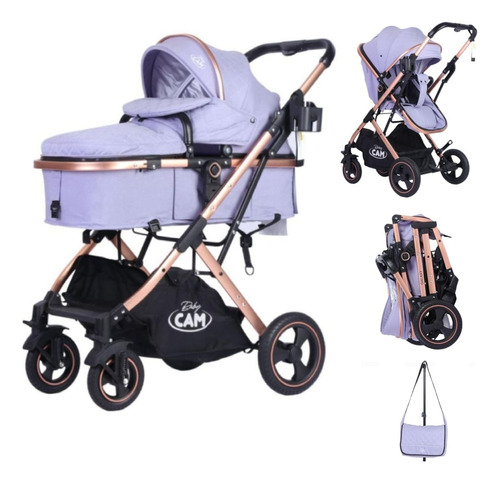 Coche Para Bebe Con Llantas Todo Terreno Babycam Galaxy Color Lila Chasis Bronce