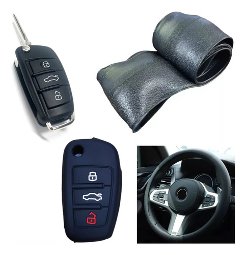 Cubre Volante + Funda Llave Silicona - Audi 3 Botones Negro