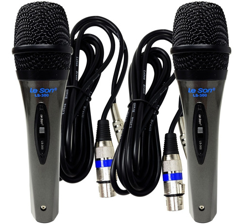 2 Microfone Dinâmico Leson Ls300 Unidirecional Fio 3 Metros