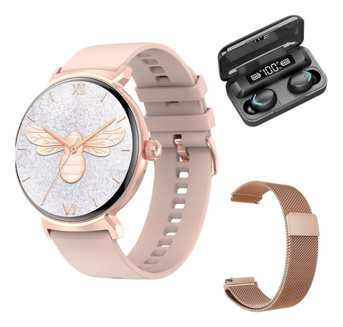 Smartwatch Reloj Rosa Mujer Dt4 New Doble Malla Auriculares