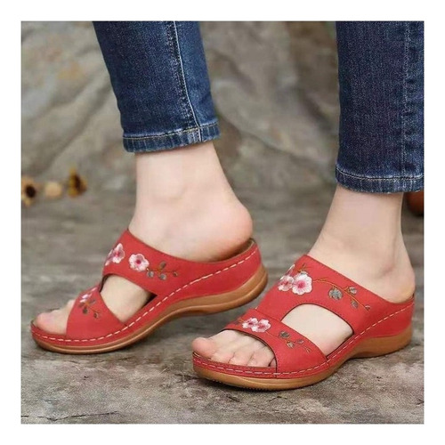 Pantuflas De Tacón Medio Bordadas Para Mujer