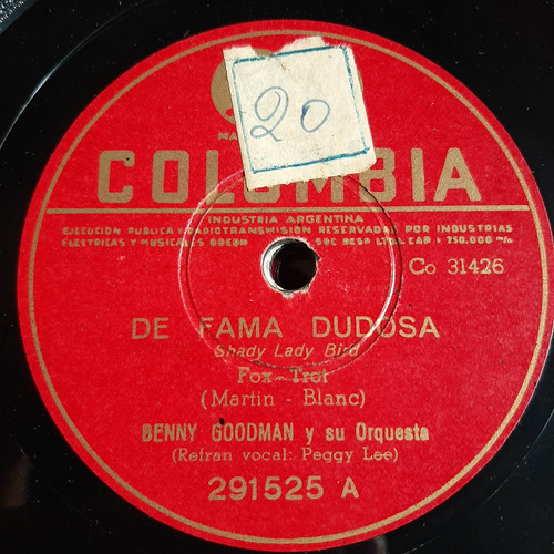 Pasta Benny Goodman Su Orq Peggy Lee Columbia C407