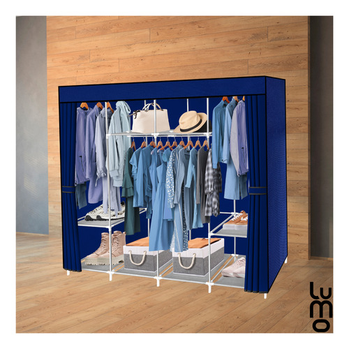 165cm Closet Grande Ropero Armario Reforzado Portatil Color Azul