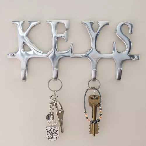 Llavero de pared – Llavero montado en la pared con la palabra KEYS | 4  ganchos para llaves | Parrilla decorativa de hierro fundido para llaves |  Con