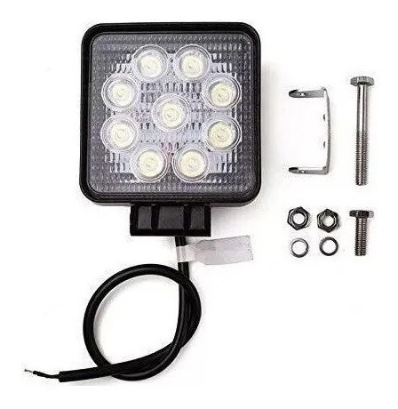 Imagen 4 de 10 de Faro Auxiliar 9 Led Cuadrado 27w Auto Camionta 4x4 C/soporte