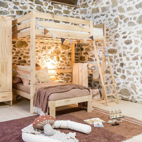 Imagen 5 de 5 de Cama Alta 190 X 90 En Madera 100% Maciza Ref: Mezanine 2.0