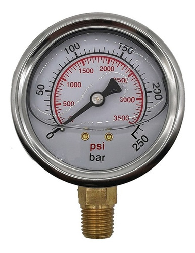 Manômetro Glicerina 1/4 Npt 0 A 250 Bar / 0 A 3500 Psi 63mm