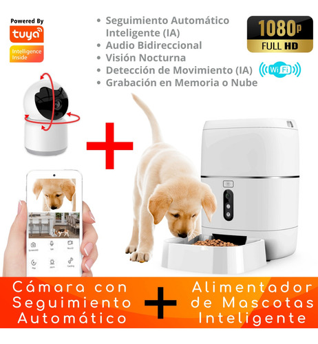 Imagen 1 de 10 de Kit Alimentador Mascotas+cámara Wifi Seguimiento Automático