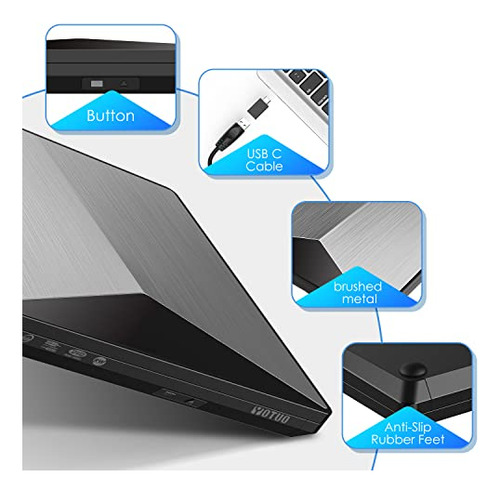 Unidad Externa De Cd Y Dvd Yotuo, Portátil, Usb 3.0 Y Tipo C