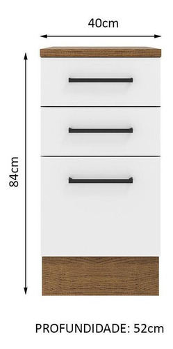 Balcão Agata Madesa 40 Cm 3 Gavetas Rustic/branco