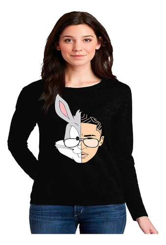 Polera Manga Larga 100% Algodón Diseño Bad Bunny Bugs C-103