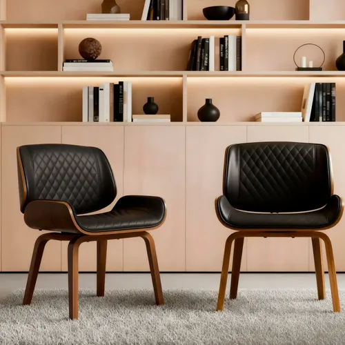 Kit 2 Cadeiras Milão Interlocutor Base Fixa Giratória Couro Cor Preto Material Do Estofamento Couro Sintético