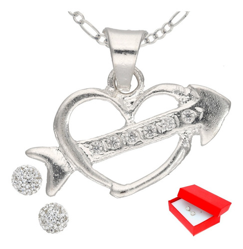 Juego De Plata Con Dije Corazón Cupido Y Cadena + Regalo