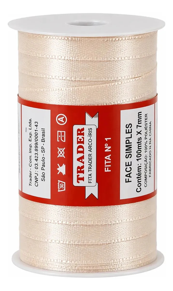 Fita De Cetim Trader 7mm - Nº01 C/100 Metros Cor 061 Bege Claro Lisa