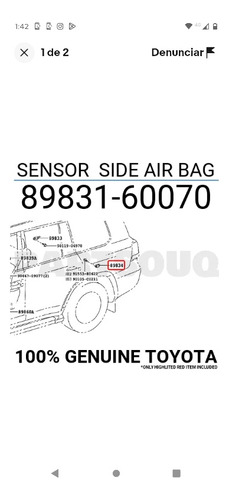 Sensor Aire Bag Toyota Land Cruiser 5.7 Atrás A  28 Dias 