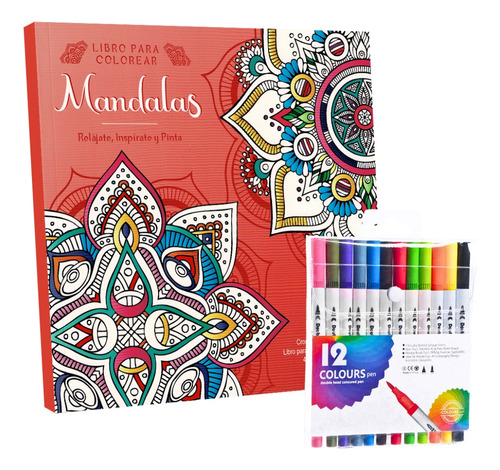 Libro De Mandalas + 12 Plumones Doble Punta Fina/gruesa