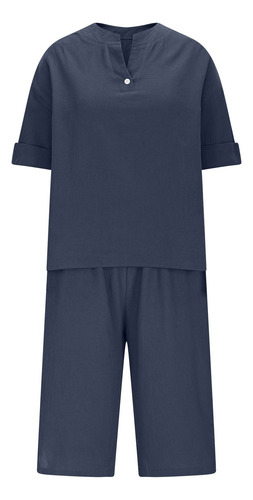 Conjunto De Camisa De Verano Con Mangas De Algodón Para Muje