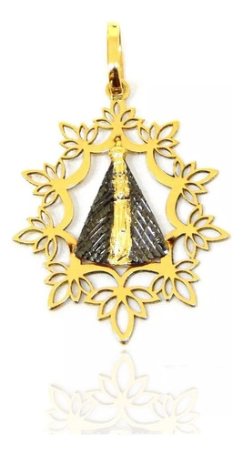 Pingente Nossa Senhora Ouro 18k Com Rodio Negro Cor Amarelo