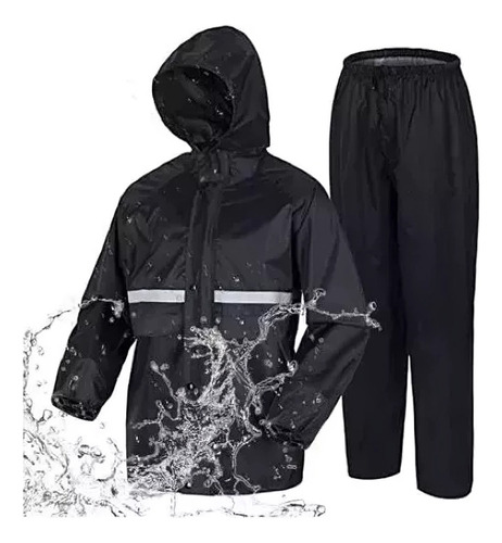 Impermeable Conjunto Motorizado Negro Chaqueta Y Pantalon