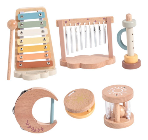 6 Instrumentos Musicales Para Bebés, Juguetes De Madera