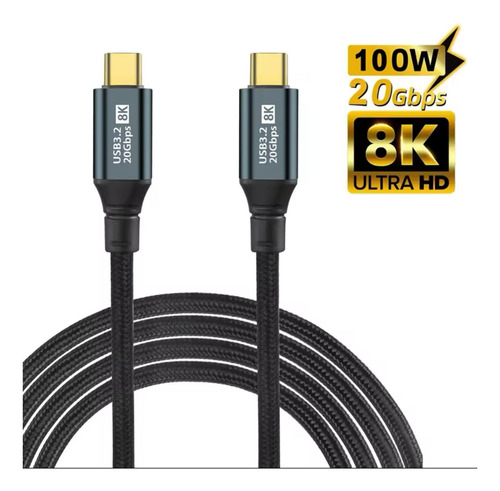 Cabo Tipo C Para Tipo C Thuderbolt 20gbs 100w 8k60 1m