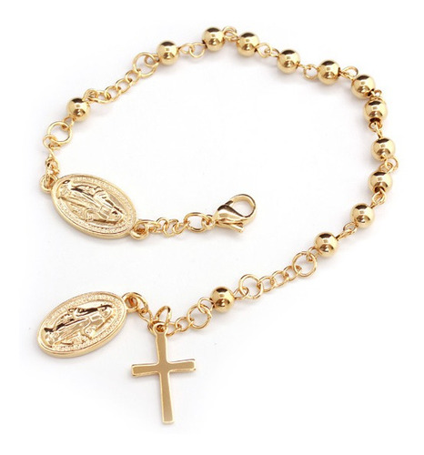 Pulsera Bolitas Doradas Dije Virgen